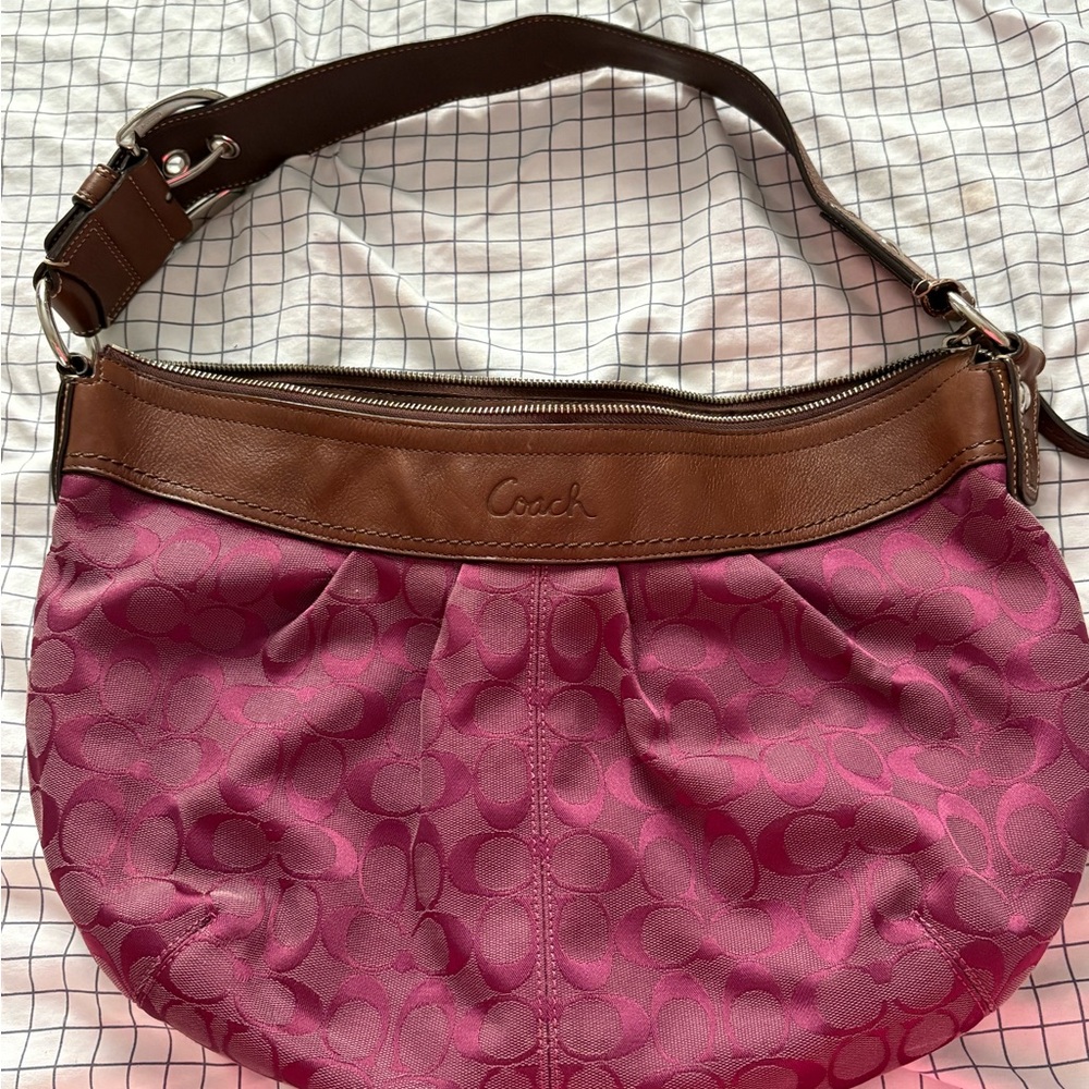 Coach Fuchsia and Brown Shoulder Bag